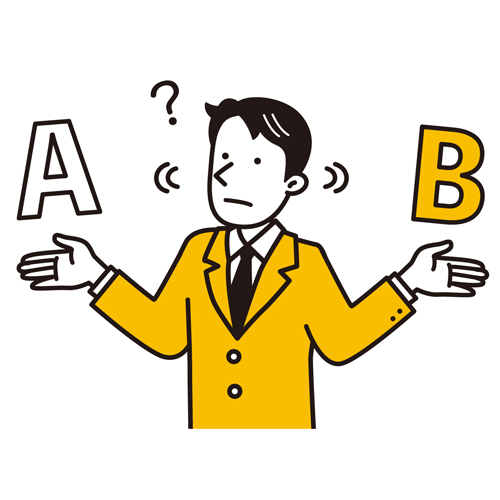 A社B社の選定で悩む人のイラスト