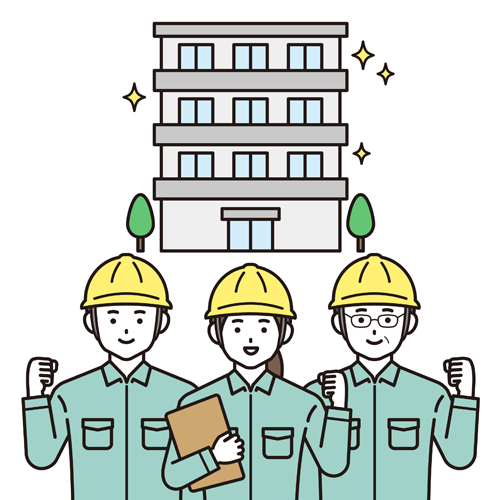 家の前に建っている作業員のイラスト