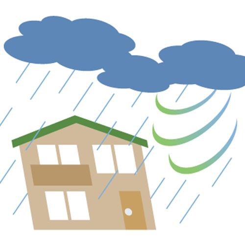 台風に見舞われる住宅のイラスト