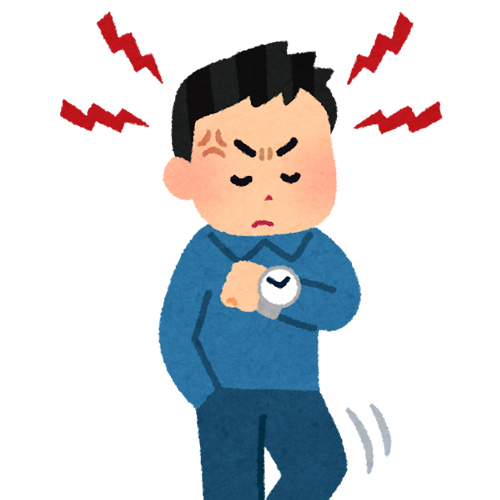 時間が守られずイライラする人物イラスト