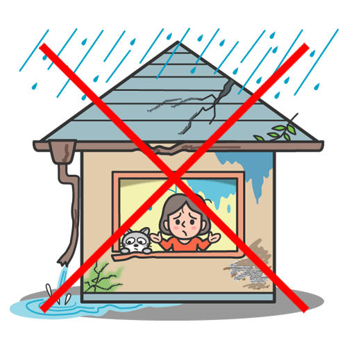 雨漏りしている建物のイラスト