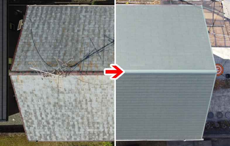 コロニアルクァッドで葺き替えを行った建物のビフォーアフター写真