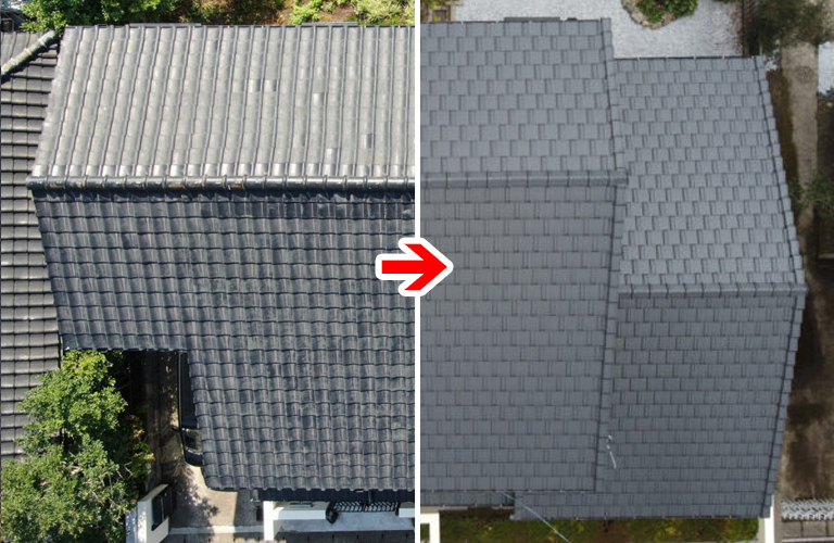 プラウドUU40Gで葺き替えを行った建物のビフォーアフター写真